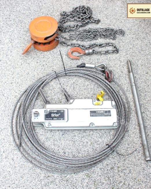 ( *VENDU* ) Treuil manuel à câble passant TRACTEL TIRFOR T516D + câble + palan 2T